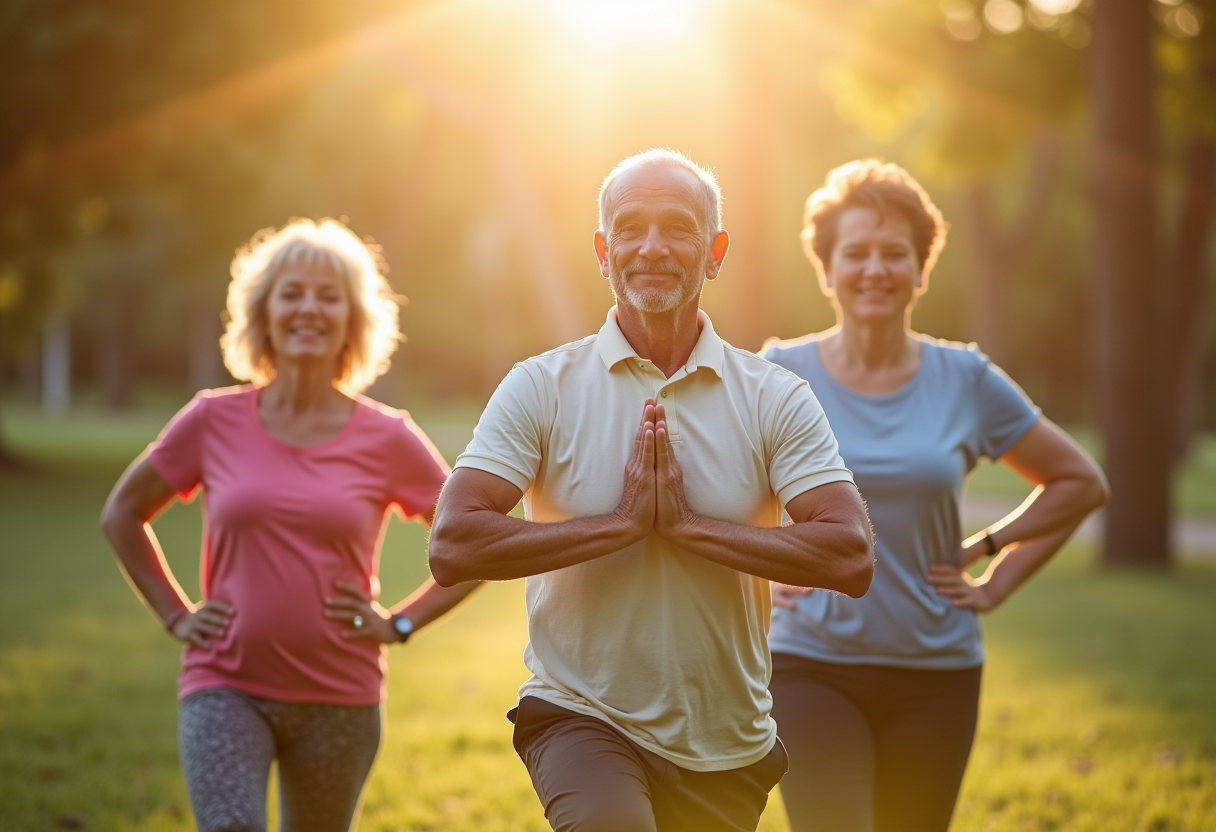 Інструктор йоги проводить заняття на природі